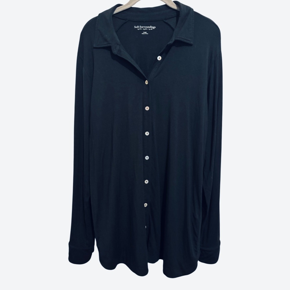 Soft Surroundings Button Down Women's Large Black Modal Draped Back Minimalist